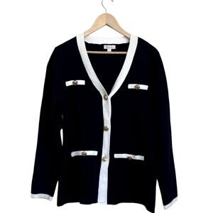 Vintage Y2K Preppy School Girl Women Cardigan Sweater Size L Black Dark Academia
